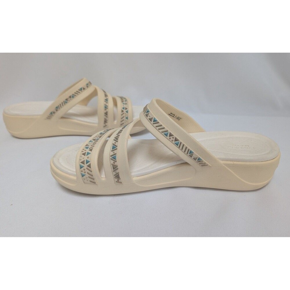 Crocs Womens Boca Medallion Strappy Wedge Mules Size 11 Beige